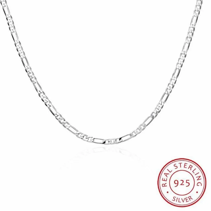 8 Sizes Available Real 925 Sterling Silver 4mm Figaro Chain Necklace Womens Mens Kids 40 45 50 60 75cm Jewelry Kolye Collares1343A