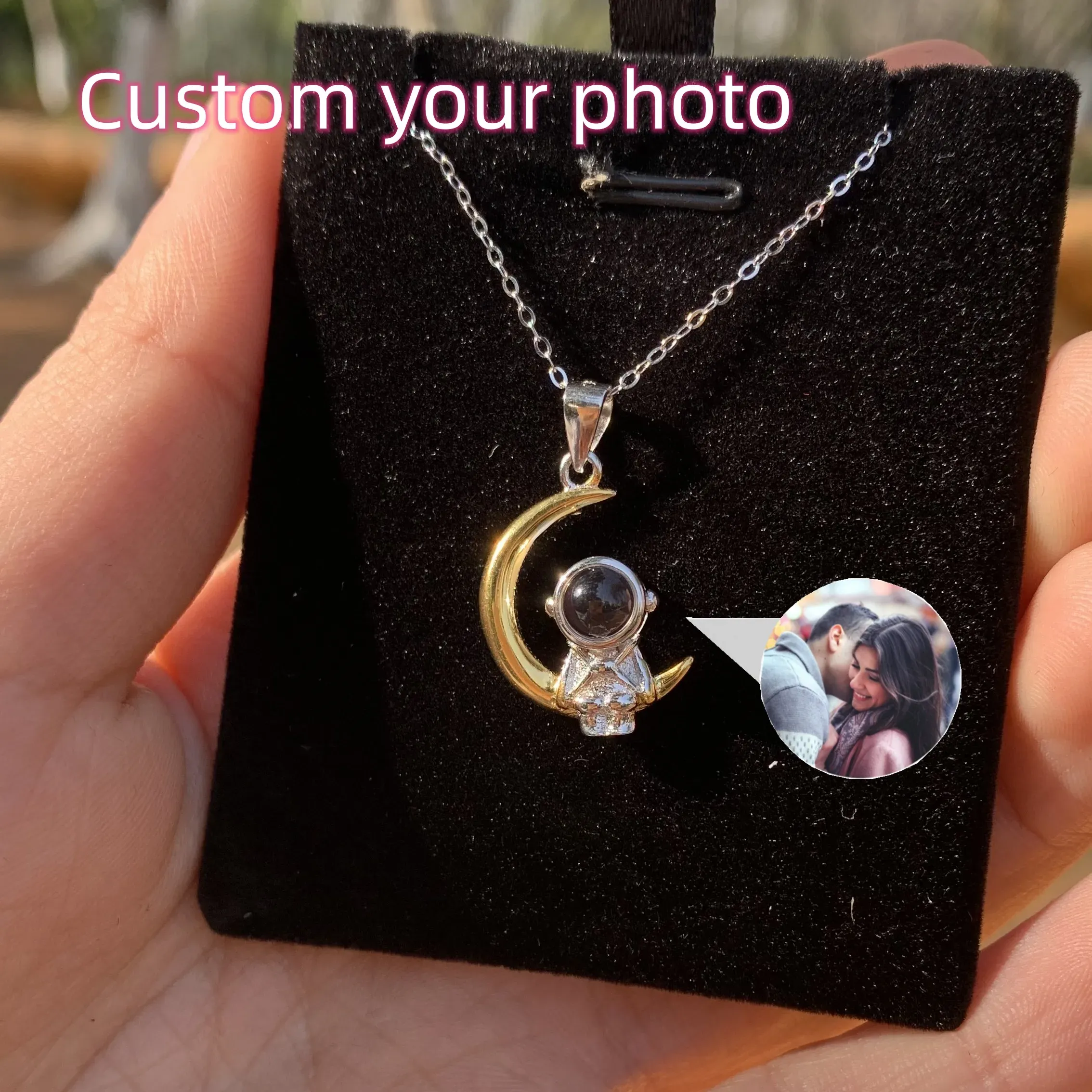 Collane S925 Collana di proiezione fotografica personalizzata Moon e stella Proiezione personalizzata collana colorata Image Family Memory Gift