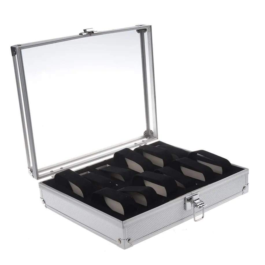 2021 Aluminum 12 Wristwatch Watch cases Showcase Display Storage Case Box257G