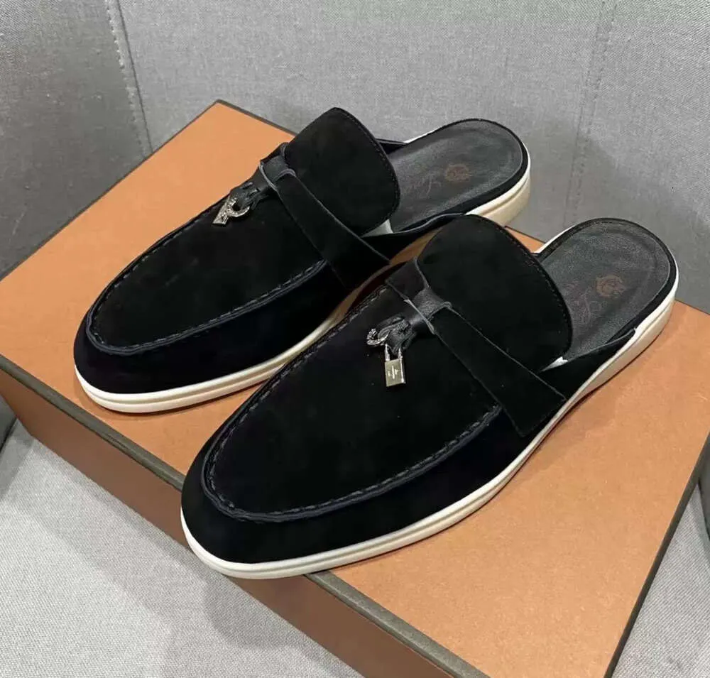 Mule mocassins camurça mulheres chinelos apartamentos mocassins 100% camurça real mocassim tamanho 35-45 sapatos de designer de luxo verão slip-ons profundo ocra babouche encantos caminhada linho 545