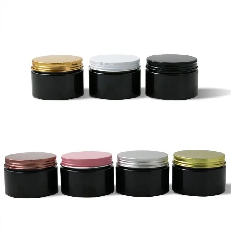 120 g Black Pet Cream Make Up Jar met metalen deksels 4oz fles Zwart aluminium zilvergouden roze deksels en binnenkussen 20 stcs UUVFD