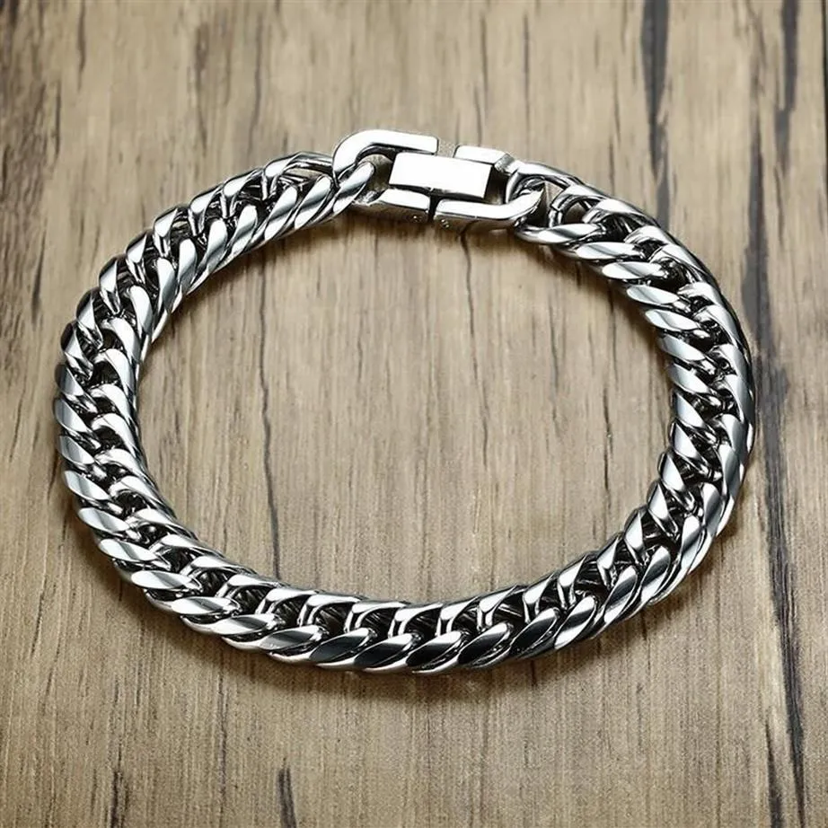 Link chain miami cubana link masculino pulseira em tom de prata aço inoxidável pesado braçadeira pulseira bileklik jóias masculinas 8-14mm 21-215e