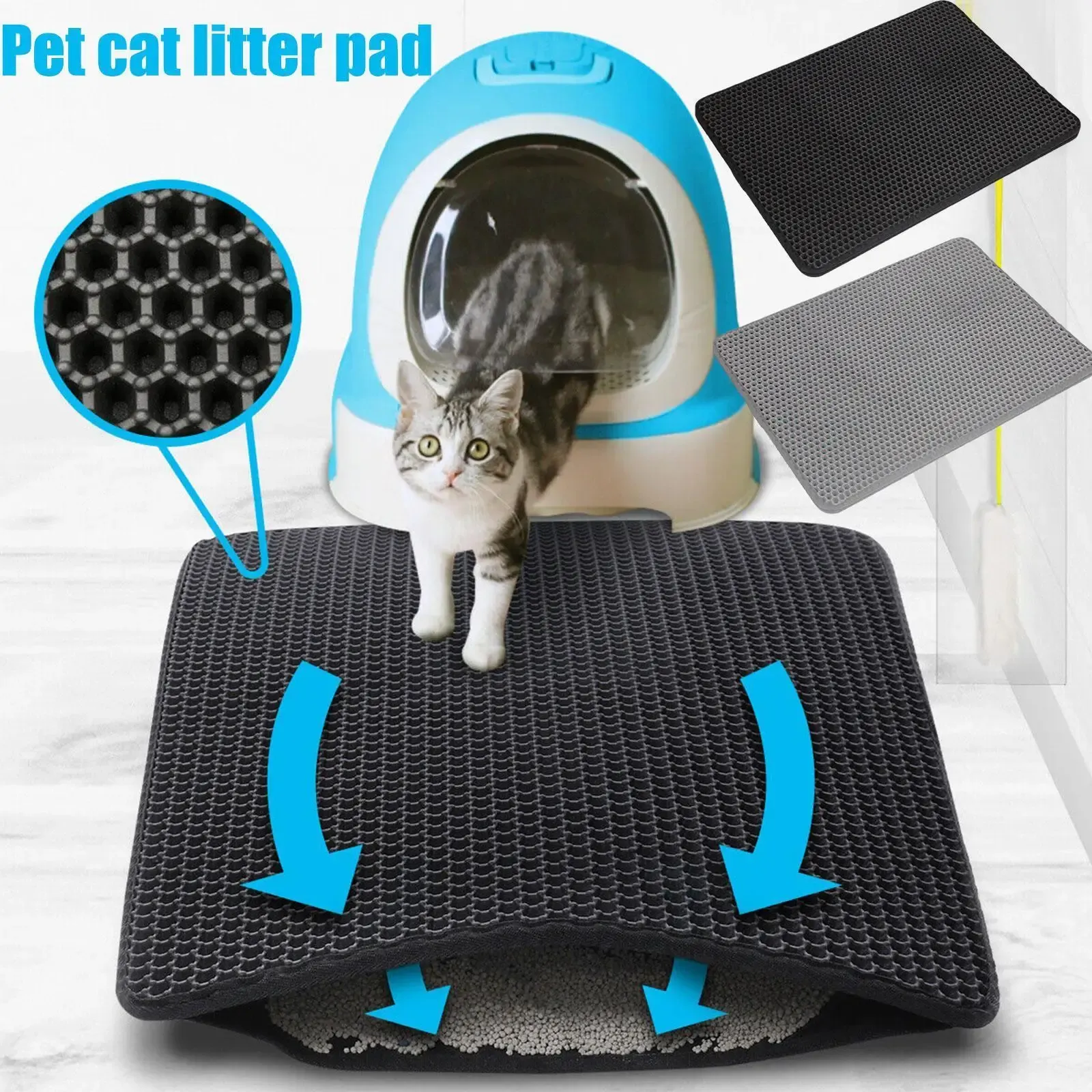 Tapis de litière Double couche antidérapant pour chat, tapis imperméable, accessoires de litière pour animaux de compagnie, tapis de nettoyage de lit S U4n4