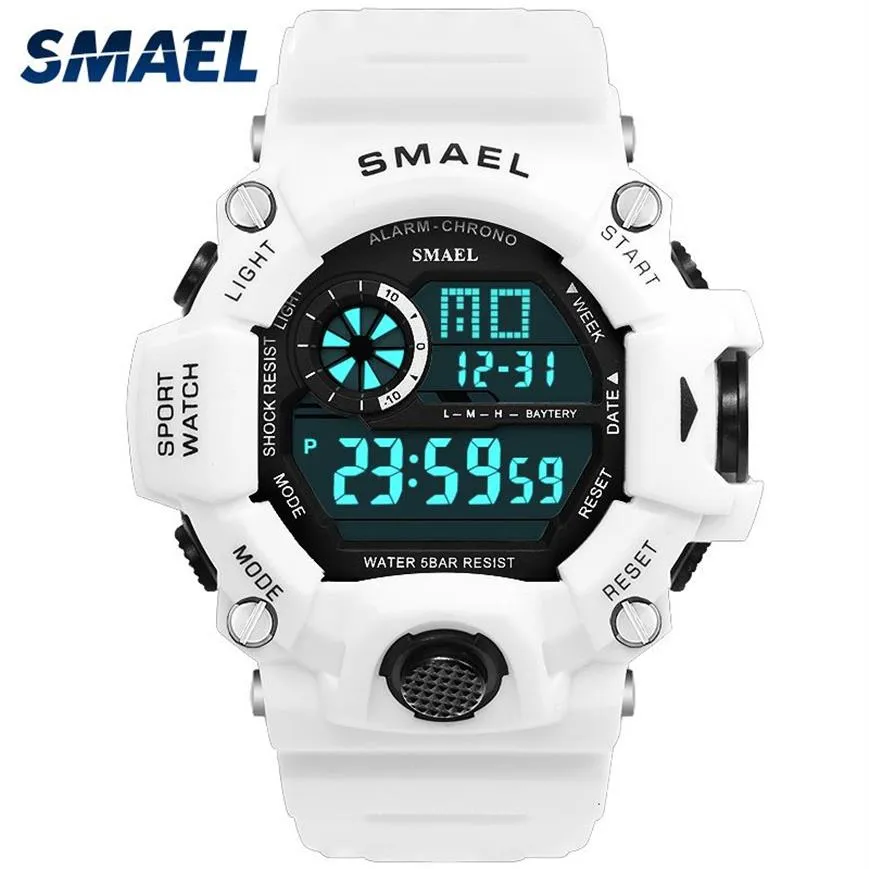 Sport Quartz Digitale Horloges Mannelijke Horloge SMAEL Sport Horloge Mannen Waterdicht relogio masculino Klok Witte Digitale Militaire Horloges V1269B