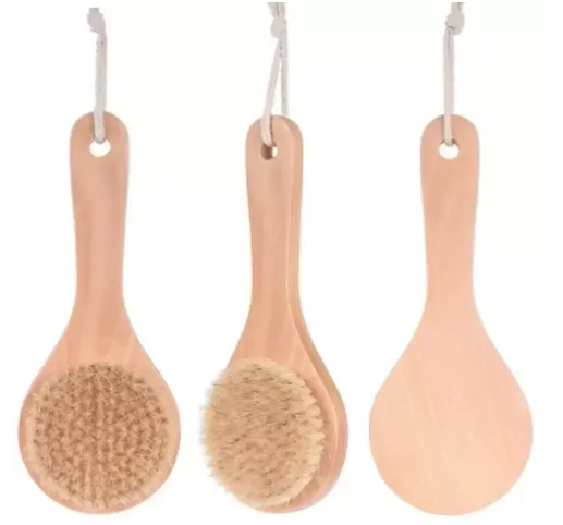 Lichaamsborstel voor droge huid met kort houten handvat Zwijnenharen Douchescrubber Exfoliërende massager 556QH