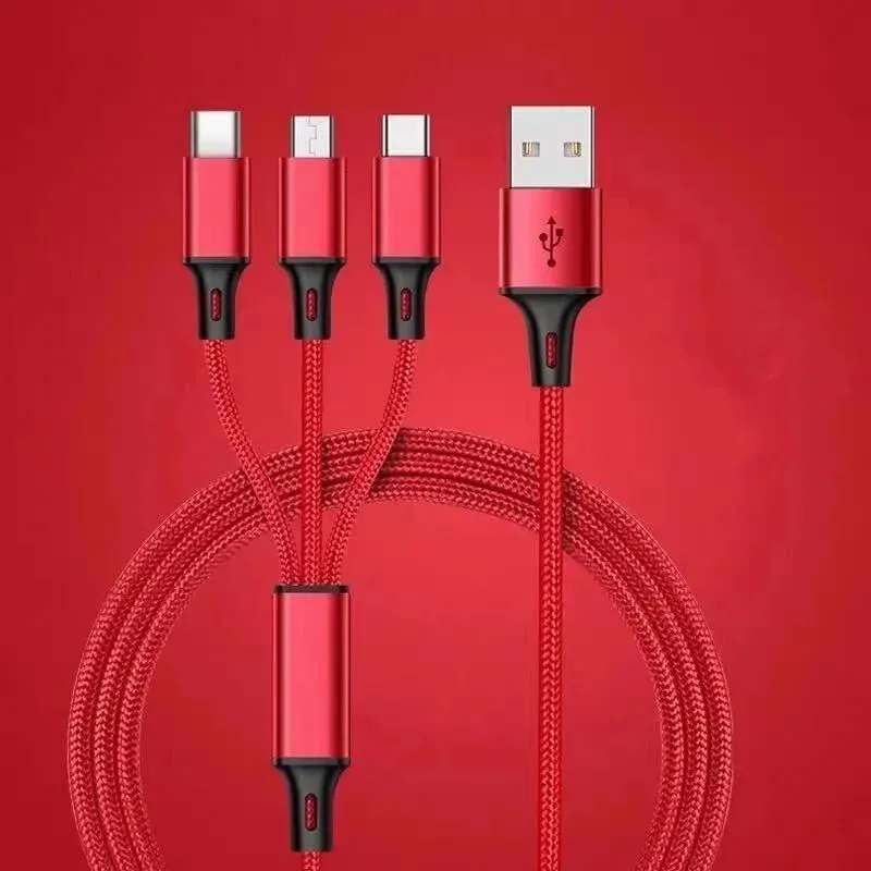 2024 mais novo atacado de fábrica de alta qualidade 3 em 1 cabo de carregamento rápido para telefone Huawei Micro USB tipo C cabo carregador 1,2 m multi porta USB cabo de carregamento USB múltiplo