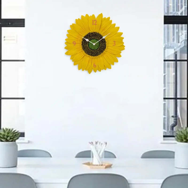 Horloges murales Horloge extérieure Non Ticking Silencieux Étanche Décoratif 12 pouces Tournesol moderne pour la pelouse de la piscine à la maison