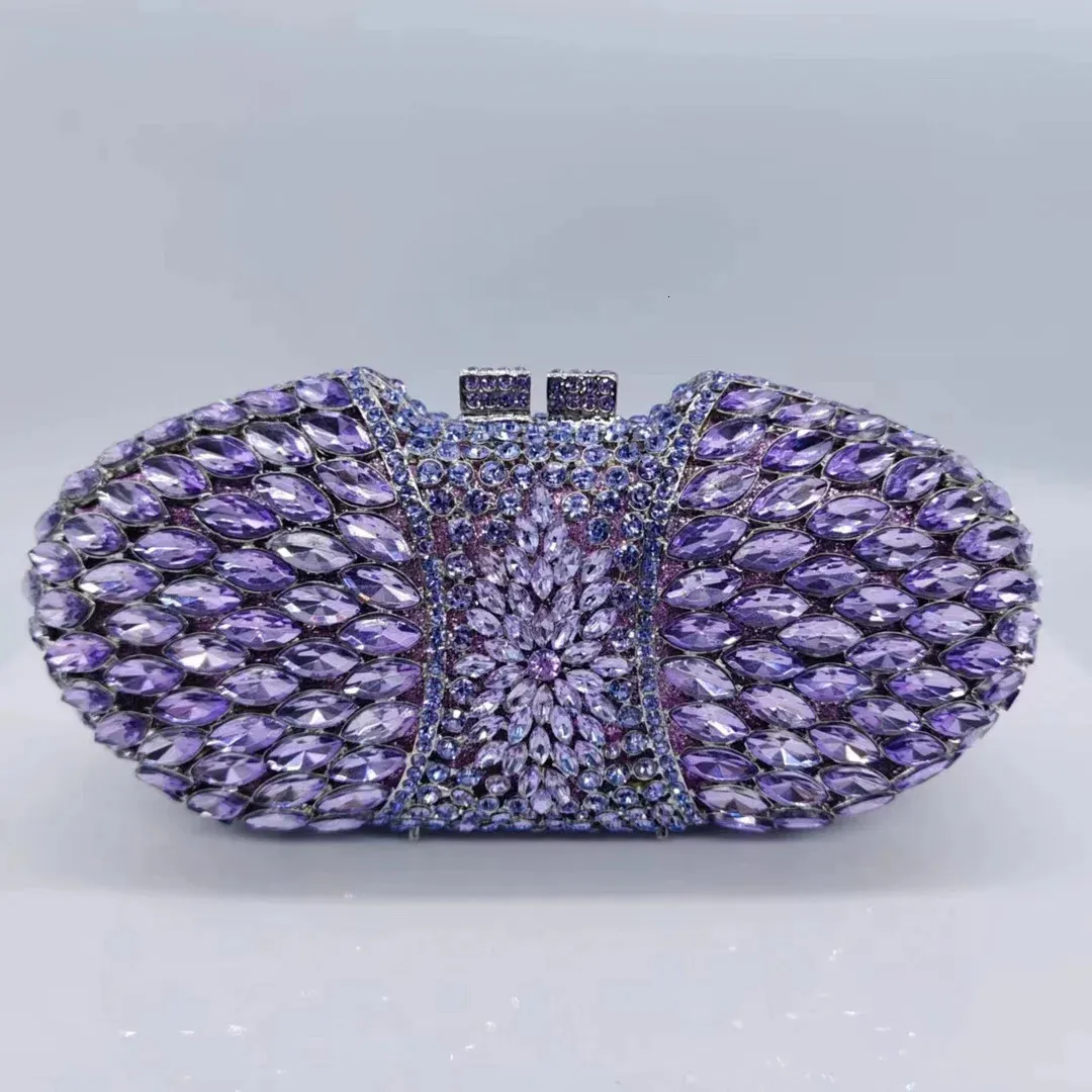 Guld/silver/lila strass kvällsväska för kvinnor diamant bröllopsfest kopplingar brudkristallformella handväskor stenförföljningar 240125