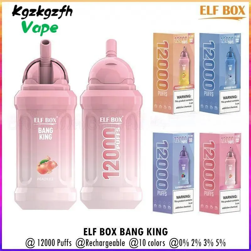 Bang King Puff 12000 12k Puffs E Kit de cigarettes Authentic Elf Box Disposable Vape Pen Mesh Coil Rechargeable 650mAh Battery Vapers 0% 2% 3% 5% 10 Couleurs Vaporisateurs