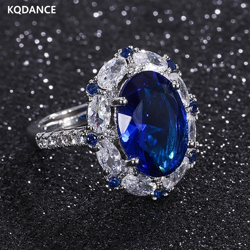 Ringar KQDANCE Emerald Cut skapade Tanzanite Ruby Ring med Blue/Red Stone White Gold Plated Rings smycken 2021 Trend Drop Shipping