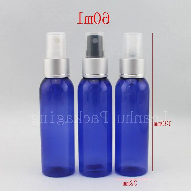 60ml X 50 blauwe hervulbare plastic fles, 2oz mistspuitfles, 60cc parfumspray, spraypomp met deksel plastic container Irfgm