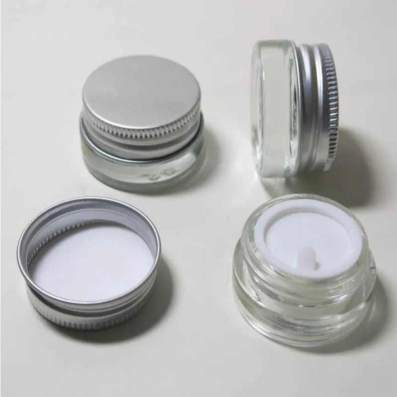 360 x 5g Travel Transparent Small Cute Glass Cream Pot 5g Glass Make up Jars with Silver Aluminum Cap White PE Pad Xlgxp