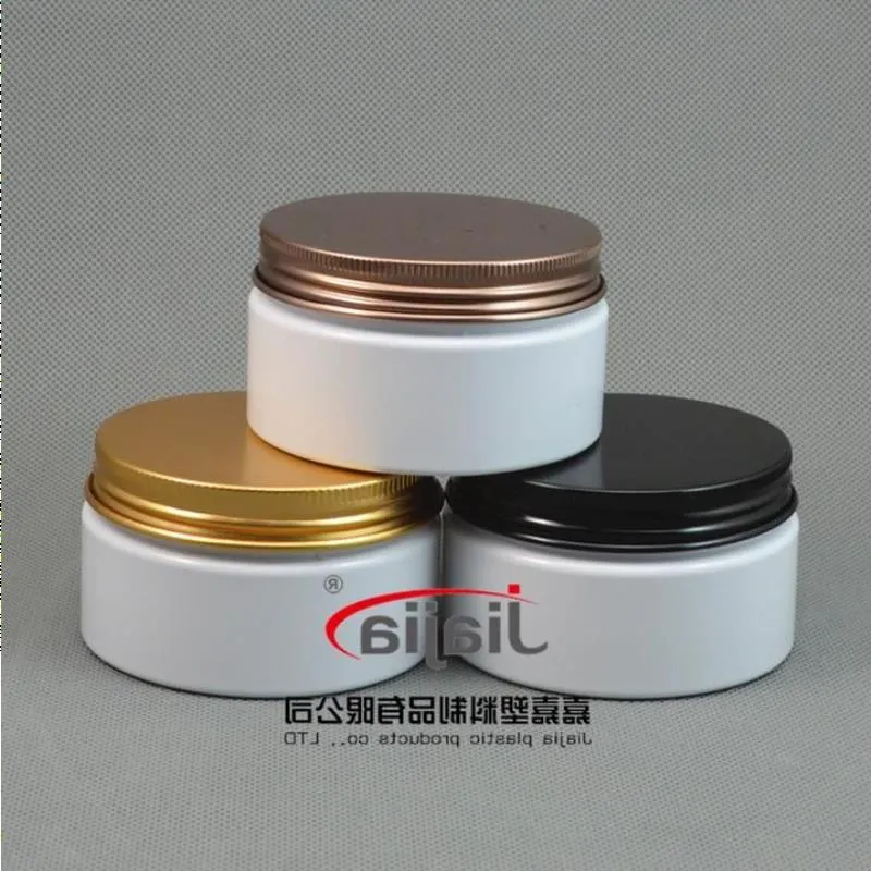 Emballage cosmétique vide en PET de couleur lait de pot en plastique blanc de 100 g, pot en PET blanc de 100 ml avec capuchon à vis en aluminium noir/bronze/or Siegj