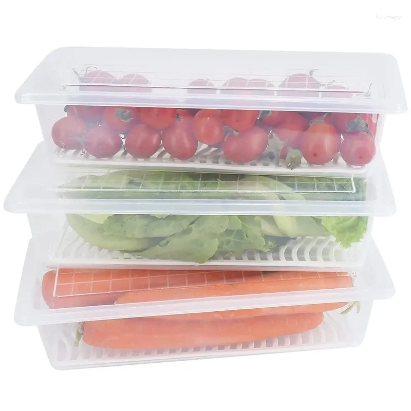 Assiettes pour produits, récipient de stockage pour réfrigérateur (paquet de 3), congélateur pour salade avec plaque de vidange amovible, empilable