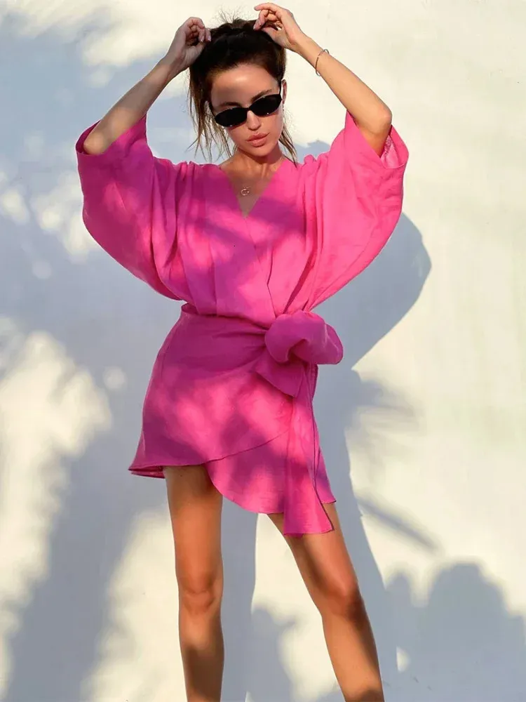 Casual Cotton Blend Hawaiian Beach Dress Women Loose V-Neck Batwing Short  Sleeve Mid-Calf Autumn Dress from Dhgate Basic & Casual Dresses - price 28.9