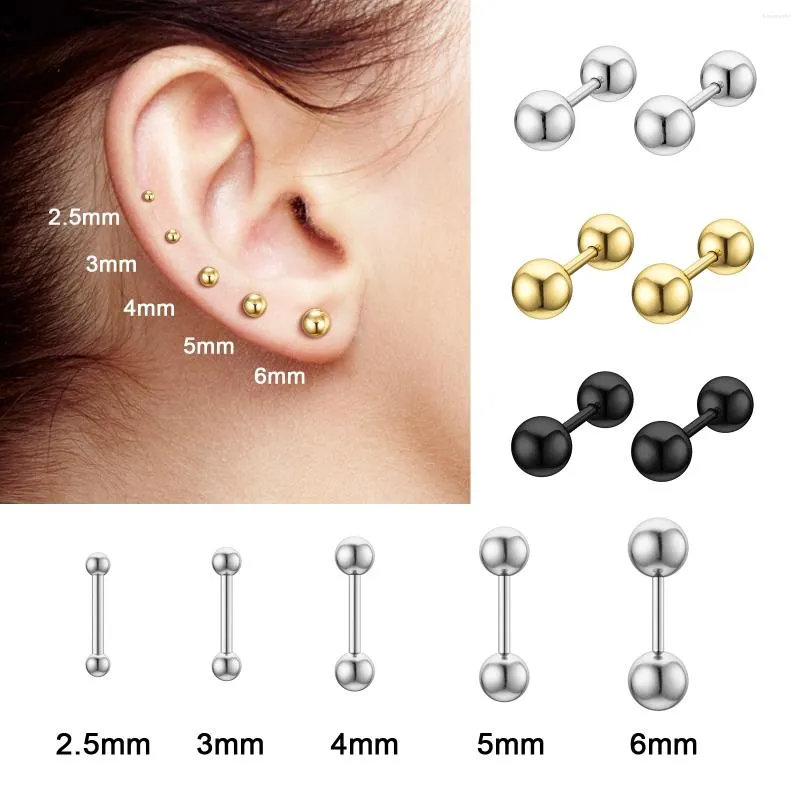 Boucles d'oreilles à clous en acier titane, 1 paire, petites vis à billes, oreille, os, ongles, lèvres, Piercing, bijoux pour le corps