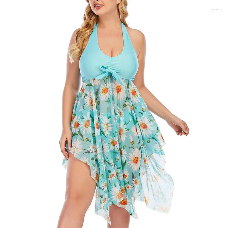 ملابس السباحة النسائية 2024 زهرية بالإضافة إلى حجم Tankini Swimdress لدفع كبير من قطعتين من قطعتين مع تنورة بيكيني قاع