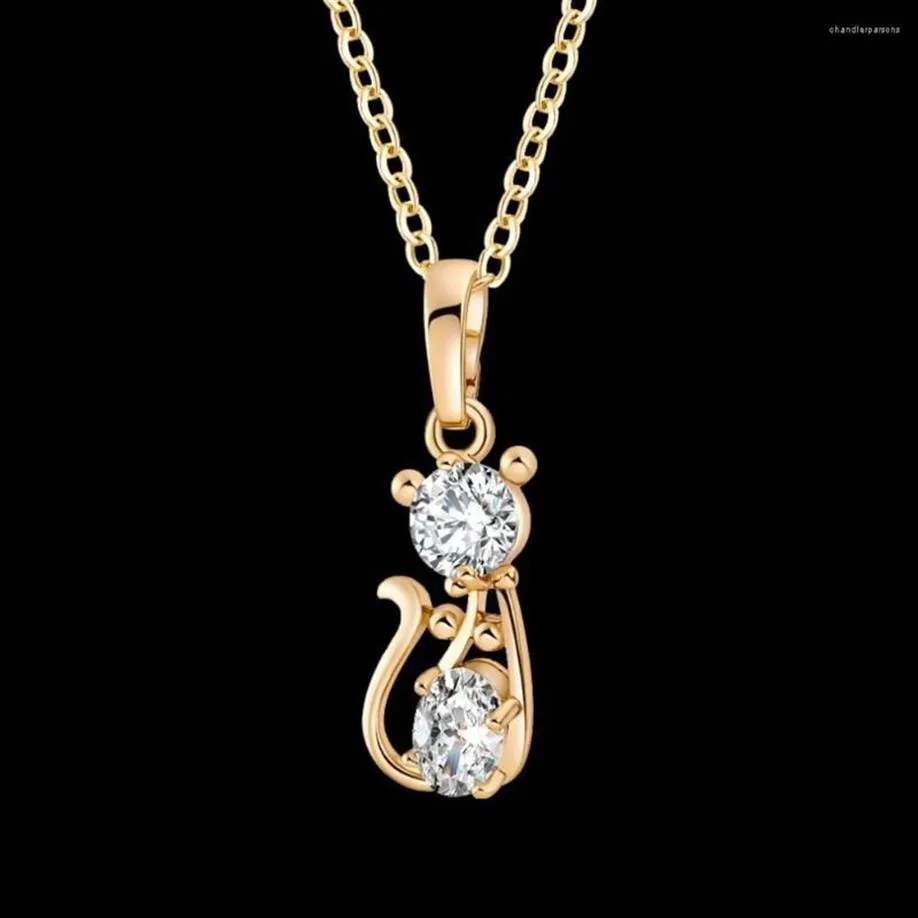 Pendant Necklaces Cat Kitten Cute Necklace Pendants For Womens Stainless Steel Rose Gold Color Chain Cubic Zirconia Jewelry296k