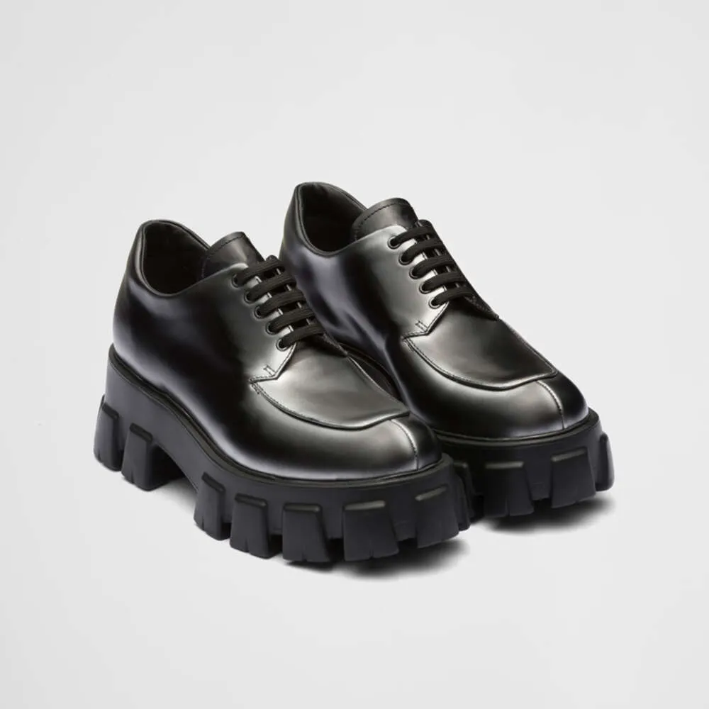 Monolith loafer designer borstade läder loafers klädskor chunky gummisula kontorsskor med ruta 518