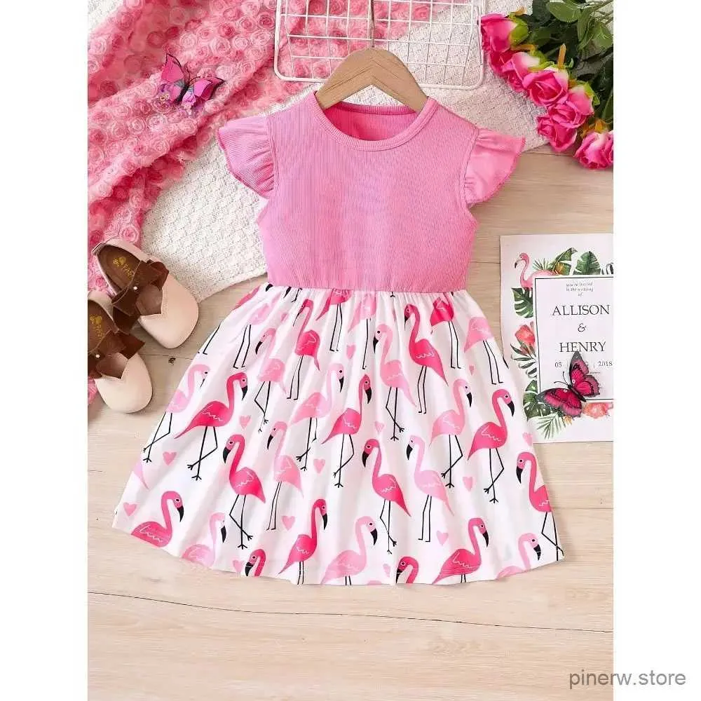 Girl's Dresses Girls Flamingo Print Flying Sleeve Casual Princess Dress For Party Vacation Outfit Kids Dress Clothing kids dresses for girls