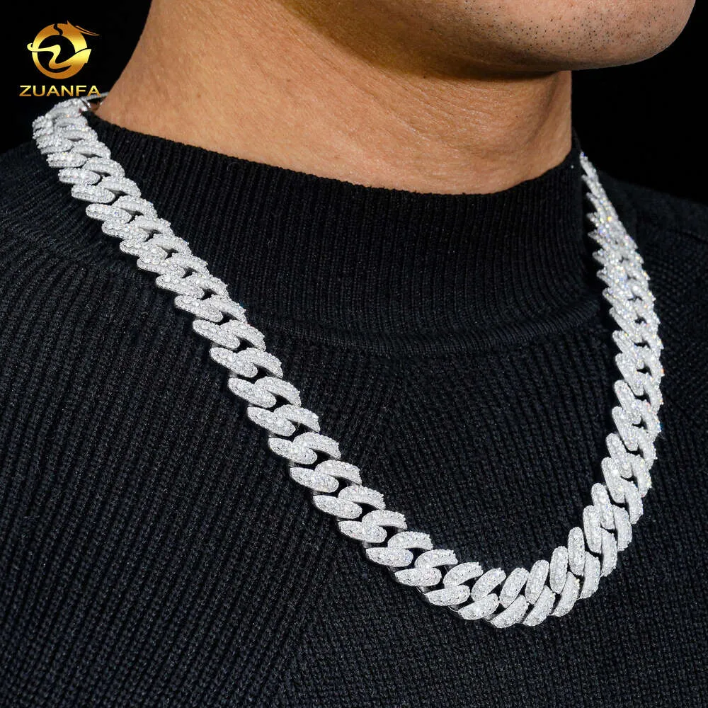 Ювелирные изделия в стиле хип-хоп, рэпер, твердое серебро 925 пробы с бриллиантами, 14 мм, ожерелье со льдом, муассанит, кубинская цепочка со звеньями