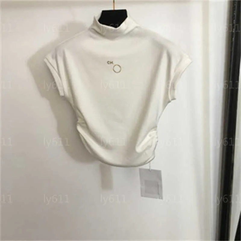 T Shirt Women Summer T-shirt Womens Tops White Base Shirt Letter Embroidery High Neckline Sexy Navel Revealing Outfit Slim Fit Top Womens Designer Clothing