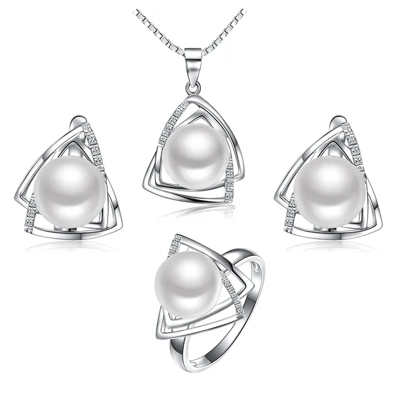 Anéis Sterling Sier Sier Pearl Jewelry Conjunto incluem pérolas de água doce natura