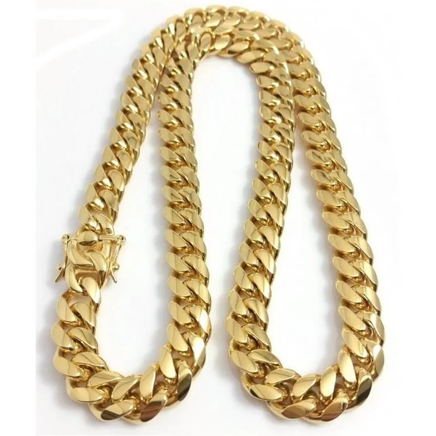 Stainless Steel Chains 18K Gold Plated High Polished Miami Cuban Link Necklace Men Punk 14mm Curb Chain Double Safety Clasp 18inch271q