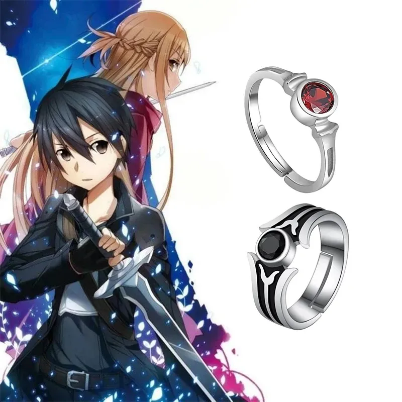 Collana Anime Spada Arte Online Kirito Asuna Yuuki SAO Anello in argento sterling 925 Gioielli di fidanzamento regolabili Amanti delle coppie Regali per le donne