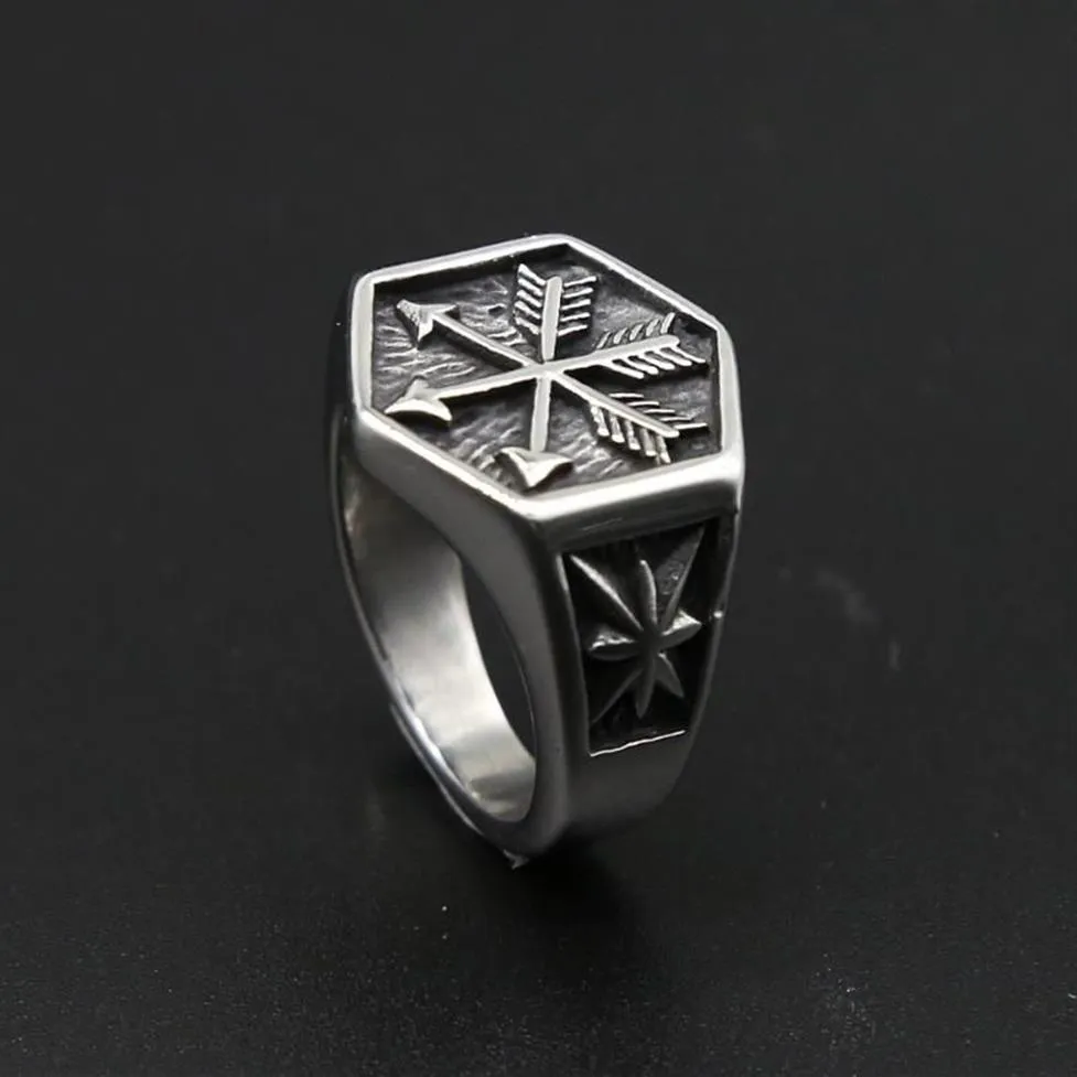 Bague Vintage Viking flèche Punk en acier inoxydable 316L, boussole pour hommes, mode Hip Hop Hippie, bijoux Drop Store, Cluster Rings2357