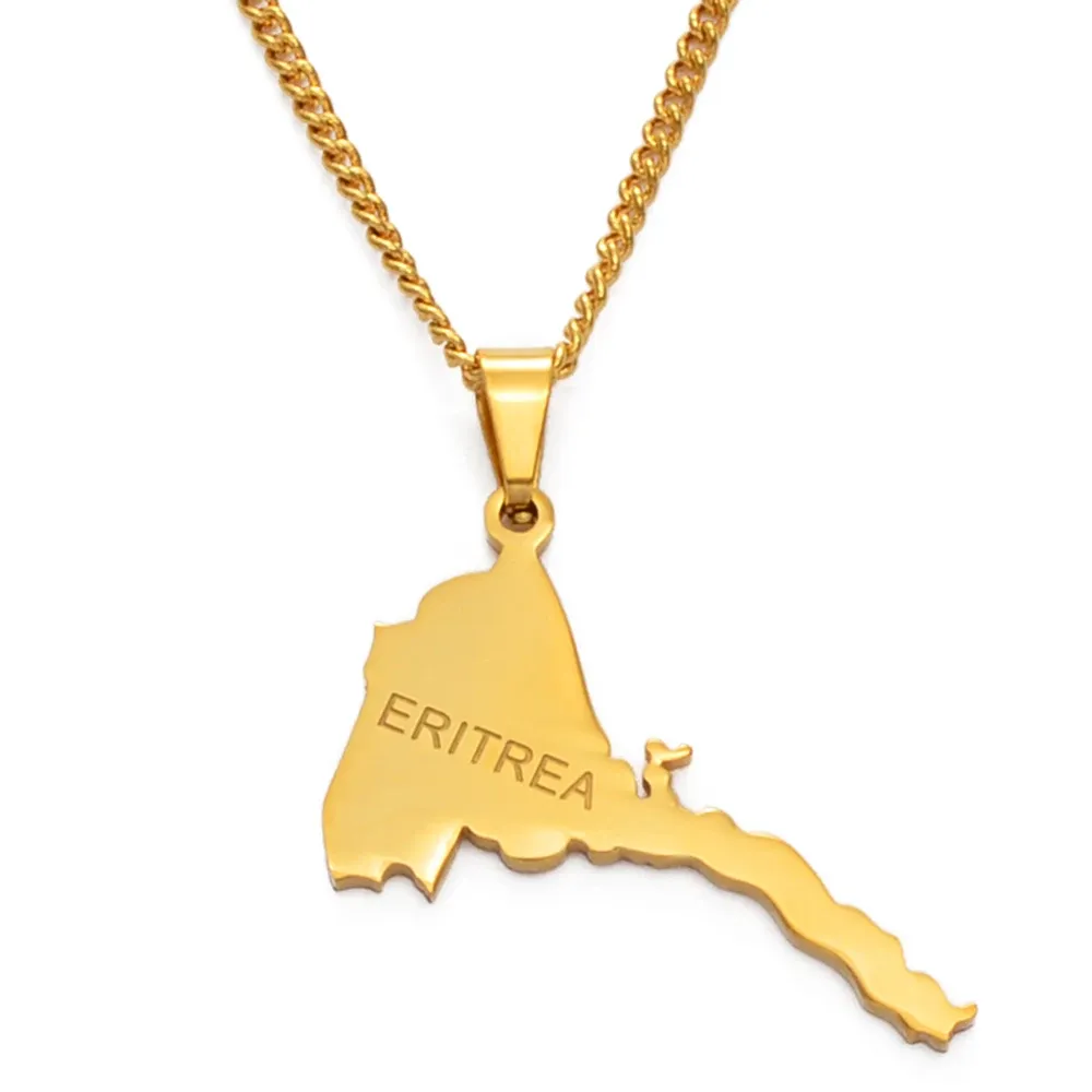 Eritrea Map Pendant Halsband Kedja Kvinnor Män/Map Of Eritrea 14K Gula guldsmycken Afrikansk halsband Etiopien