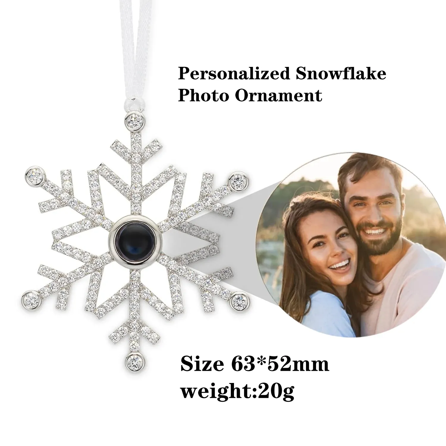 Schmuck 63*52mm Personalisierte Schneeflockenfoto Ornament Custom Bild Anhänger Ribbon Weihnachtsgeschenkbaum Dekorationen Winter Liebesgedenk