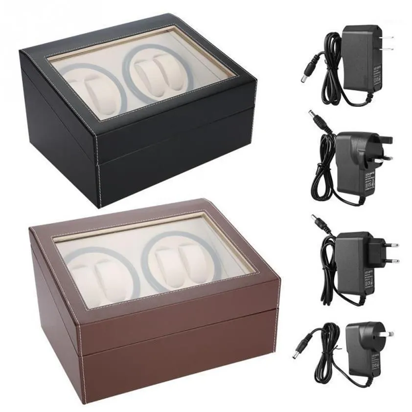 Flera rotationsdisplayboxar Electric Watch Winder för 4 automatiska klockor 6 rutnät förvaringsfodral tyst motor2571