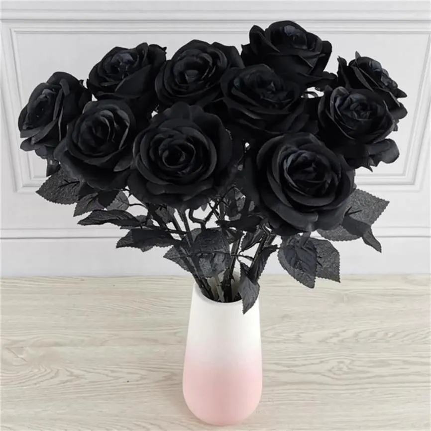 Decorative Flowers 10pcs Artificial Black Rose Flower Halloween Gothic Wedding Home Party Fake Dcor232S