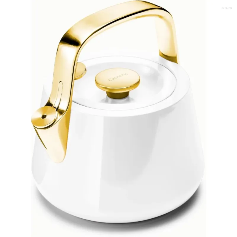 Vattenflaskor Koppare 2 Quart Whistling Tea Kettle - Hållbart rostfritt stålkruka Fast Boiling Stovetop Agnostic White