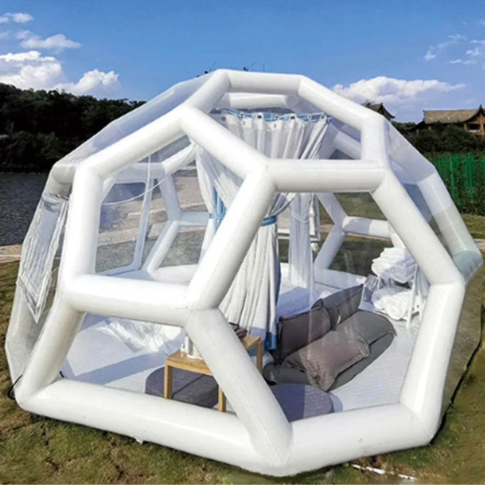 Groothandel 3/4m DIA PVC Aangepaste formaat opblaasbaar voetbalbubbelhuis, voetbalstructuur Transparante grote luxe campingtent