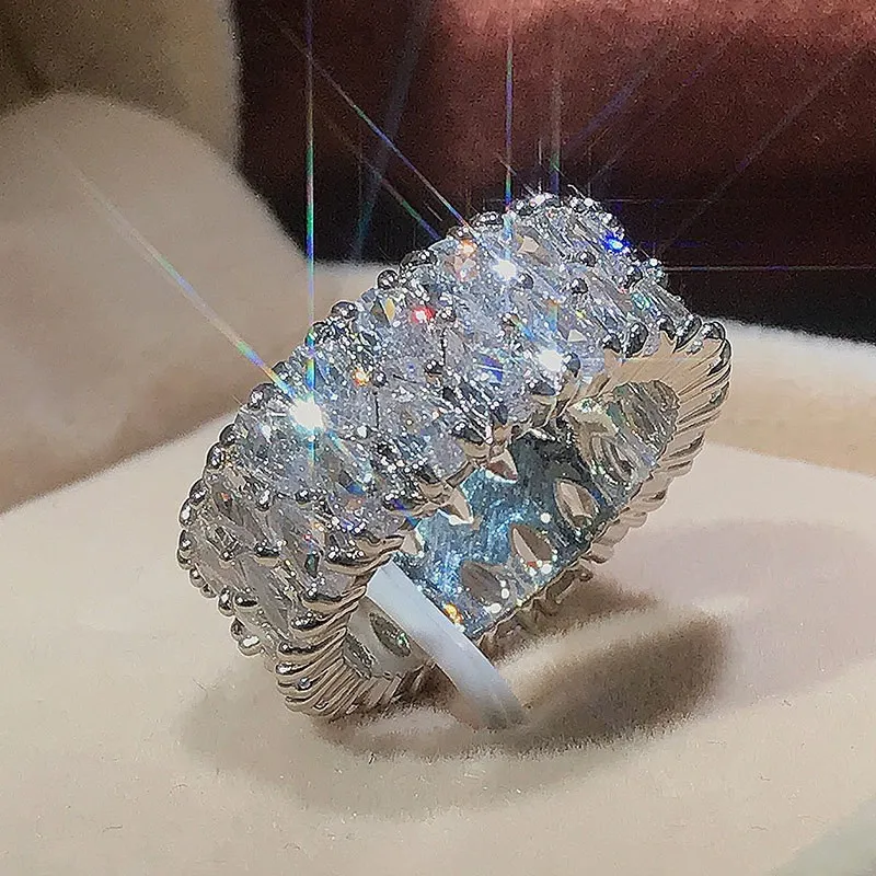 6TVZ bröllopsringar Moissanite Diamond Gemstone för kvinnor Män Inlay CZ Zircon Lovers Engagement Party Gifts Fina smycken