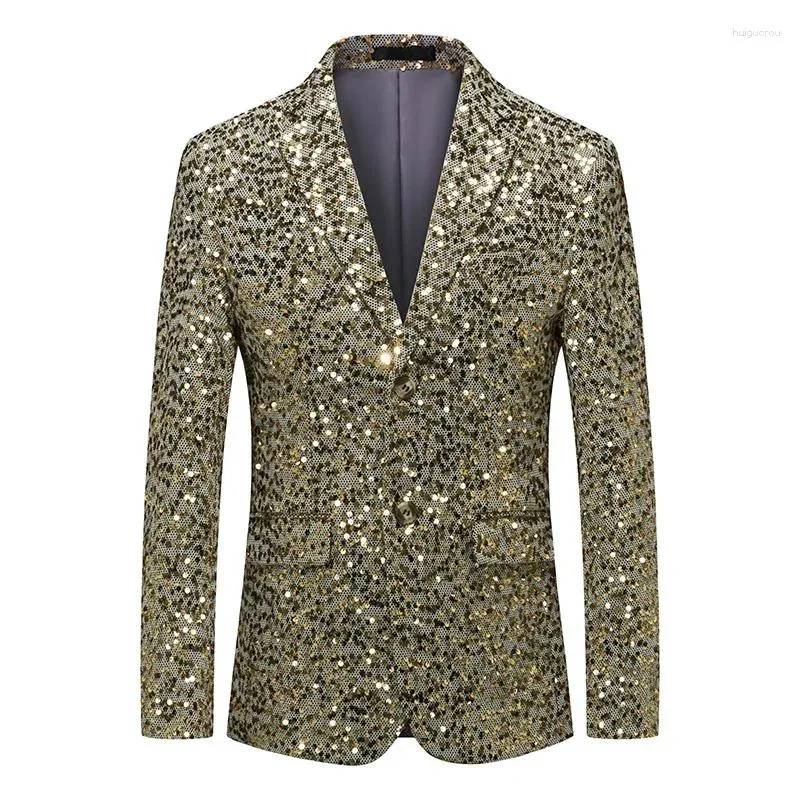 Men's Suits 2024 Men Gold Sequin Glitter Embellished Blazers Night Club Suit Jacket Wedding Party Coat Stage Singers Clothing 6XL