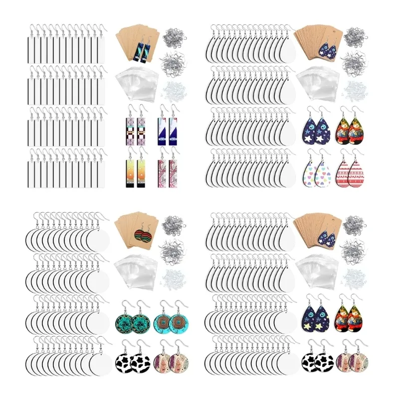 Uitrustingen 1Set Sublimatie Afdrukken Oorbellen Inclusief Onvoltooide Warmteoverdracht Oorbellen Blanks Oorhaken Oordopjes Ringetjes