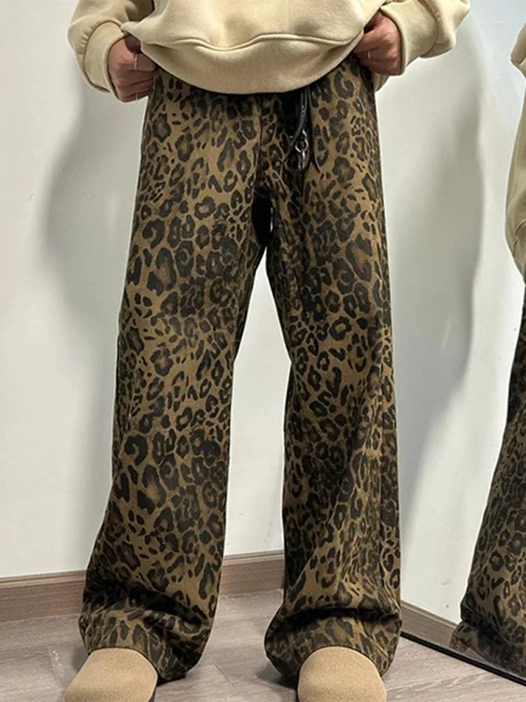 Jeans da uomo Pantaloni leopardati Uomo Casual Moda Street Hip Hop Uomini larghi 2024 Pantaloni a gamba larga chic a vita alta primaverile