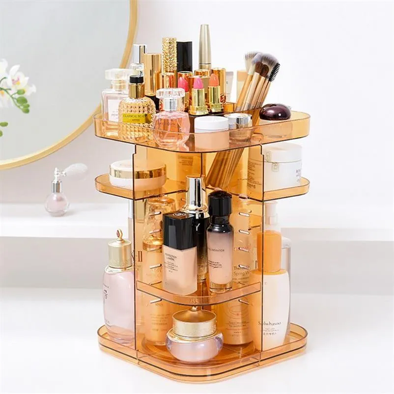 Wyjmowane kosmetyki pudełko do przechowywania duże pulpit 360 stopni obrotowy zawód makijaż Organizator biżuterii akrylowej 2 kolory 2935