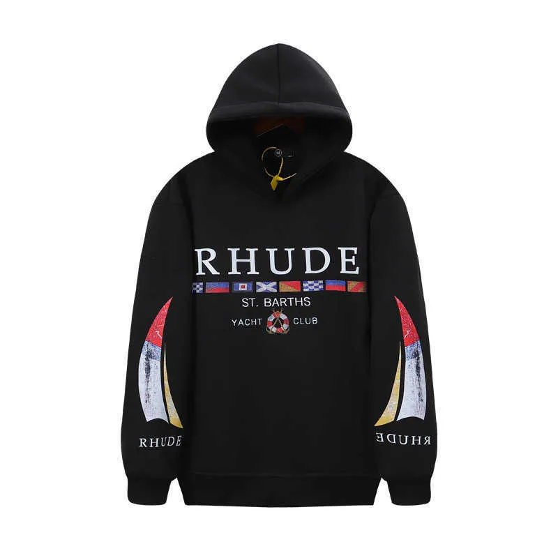 RHUDEHoodies Mens Hoodies Sweatshirts 24SS Autumn/Winter American Fashion Brand RHUDE High Definition Printed Hip Hop Unisex Casual Hooded Plush Sweater