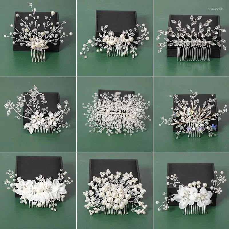 Fermagli per capelli Pettine per perle Diademi da sposa Gioielli Strass Colore argento Perline Forcina Perno laterale Accessori da sposa moda Corone