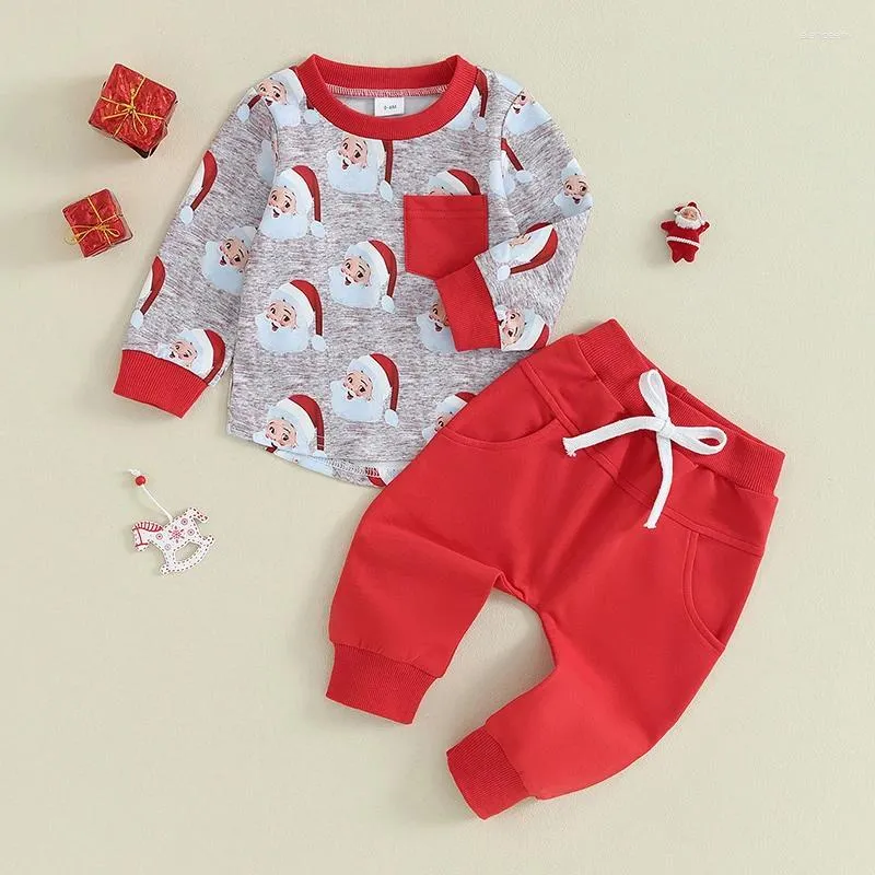 Clothing Sets 2024-09-04 Lioraitiin 0-3Y Toddler Boy Christmas Clothes Set Cartoon Santa Long Sleeve Sweatshirt Tops Pants Autumn Outfits