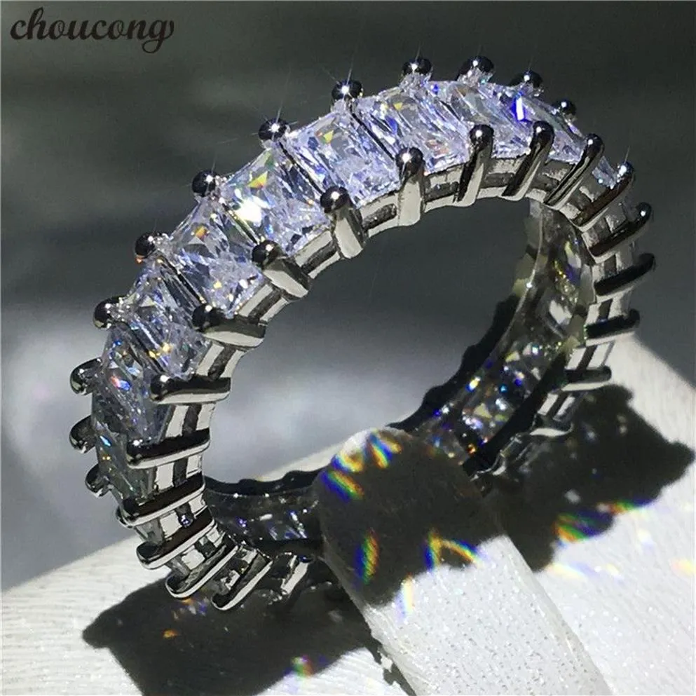 Choucong Eternity Ring Princess Cut Diamond 925 Sterling Silver Engagement Wedding Band Rings for Women Men smycken239i