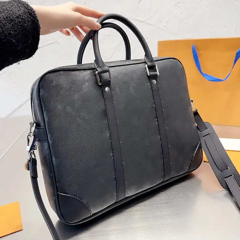 Bolsa de couro clássico bolsa de laptop masculina de negócios designer maleta de ombro bolsa de luxo bolsa mensageiro 3 cores banda saco de poeira carteira por atacado