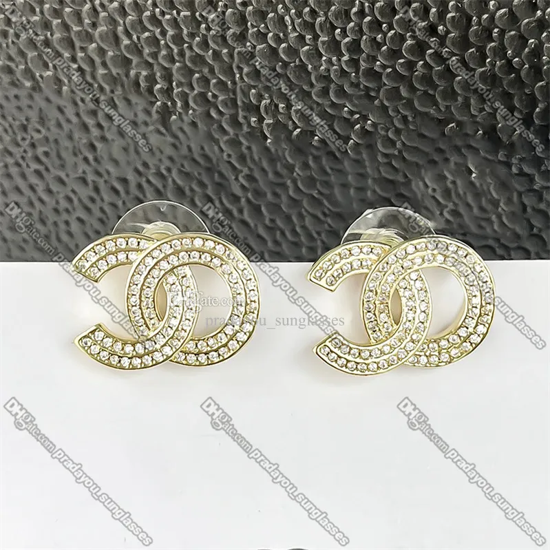 Full Diamond Stud Earrings Double Letter Designer Hoop Earrings Golden Crystal Danglers Jewelry