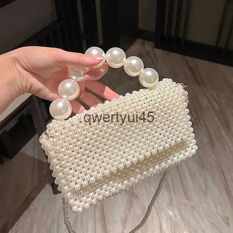 Totes Ladies Evening Bags For Women Luxury Designers andbags And Purses 2023 New In ABS Beaded Weave ollow Out Top andle Messengerqwertyui45