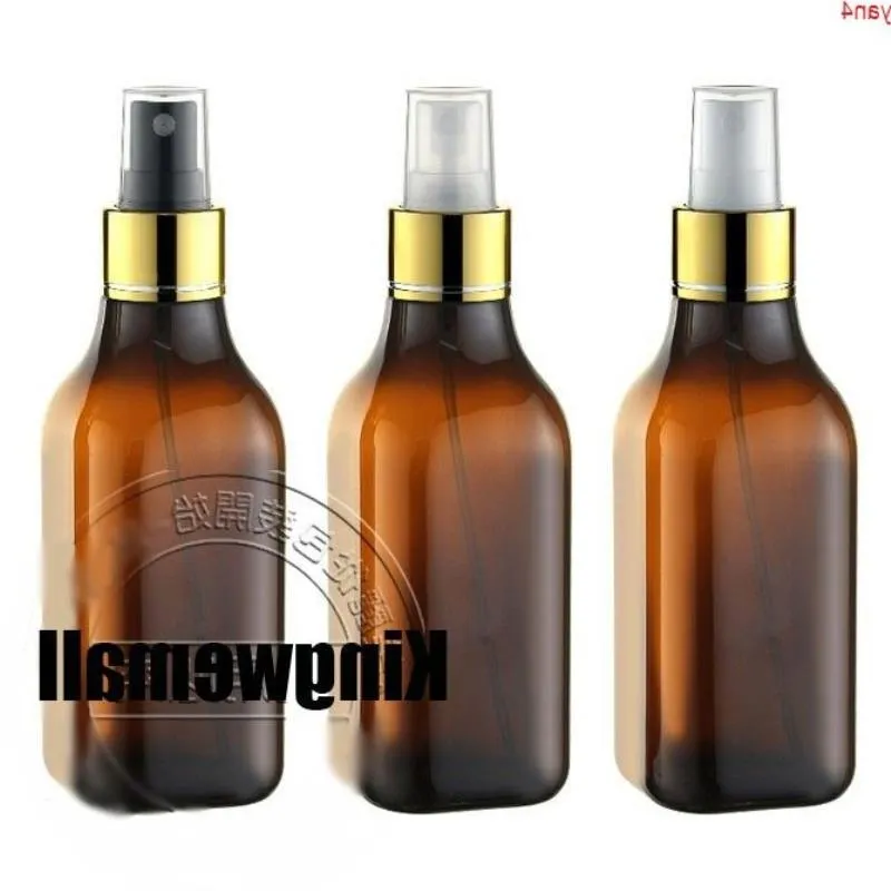 300 pcs/lot 200 ml ambre Portable après-rasage/maquillage/parfum bouteille vide vaporisateur atomiseur avec couvercles en or Vnffs