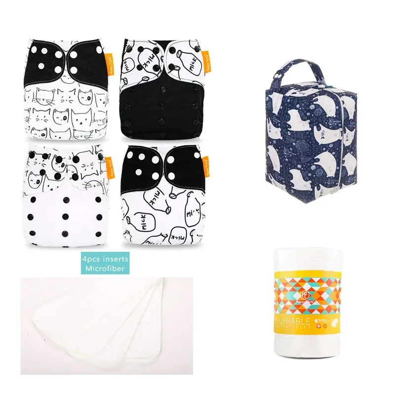 Happyflute Cloth Diaper Set With Insert Waterproof Pocket Diaper Wet Bag Nappy Liner Baby Stuff 240119